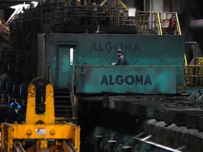 A worker is shown at Algoma Steel in Sault Ste. Marie, Ontario on Friday, April 25, 2025.
