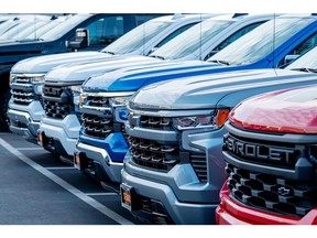 GM has seen a jump in sales of high-margin gas-powered SUVs and trucks.