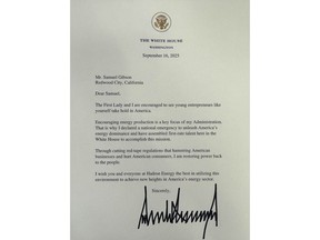 Hadron Energy Founder & CEO, Samuel Gibson, receives letter of support from the White House before government shutdown regarding microreactor developments