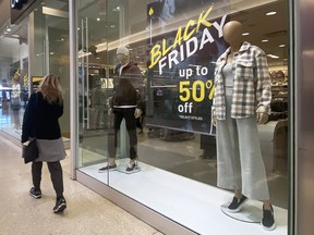 A Black Friday sale sign is shown at the Tecumseh Mall in Windsor.