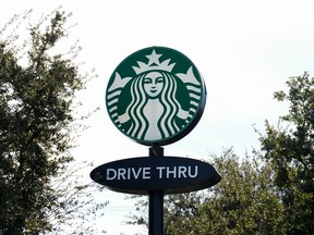 FILE - A Starbucks sign is seen on, Jan. 16, 2025, in Houston.