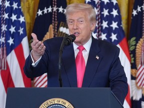 President Donald Trump speaks during an event on foster care in the East Room of the at the White House, Thursday, Nov. 13, 2025, in Washington.
