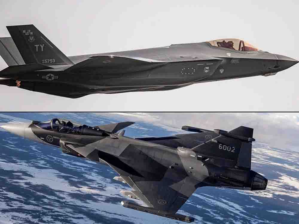  Ottawa is considering replacing part of its $19-billion commitment to purchase F-35 fighter jets from the U.S., bottom image, with Saab AB’s Gripen fighter. Bombardier already partners with Saab.