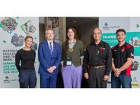 Sherry Holmes, Contractor, TV Host and DIY Enthusiast, Shaun Thorson, Chief Executive Officer of Skills/Compétences Canada, Seán Kinsella, Director, the Eighth Fire, Peter Boutros, Professor at the School of Transportation at Centennial College, and Ethan Almeida, WorldSkills Team Canada 2026 Competitor in Autobody Repair.