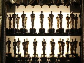 FILE - Oscar statuettes appear backstage at the Oscars at the Dolby Theatre in Los Angeles on Feb. 28, 2016.