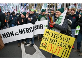 Farmers protest the Mercosur deal in Brussels on Dec. 18.