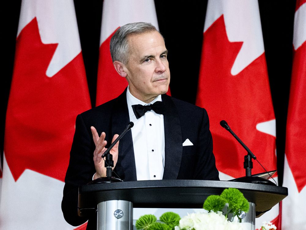 Prime Minister Mark Carney speaking during the Parliamentary Press Gallery Dinner in Ottawa on Nov. 29.