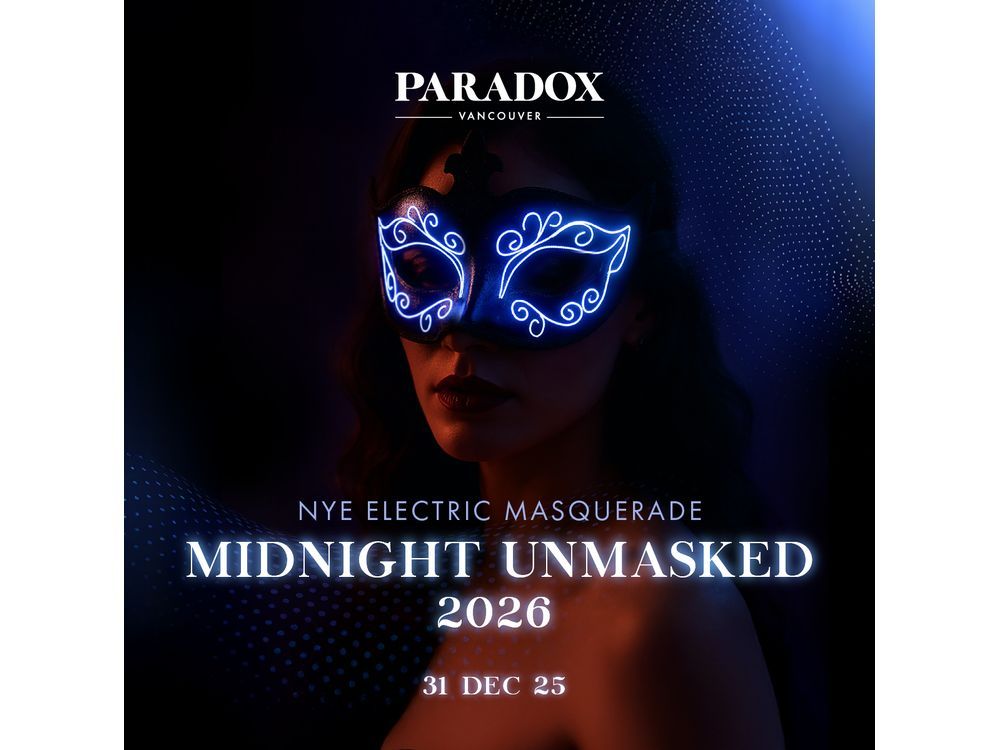 Paradox Vancouver is transforming the Grand Ballroom into an Electric Masquerade to ring in the New Year with a high-energy experience featuring a grand charcuterie spread, LED wristbands, immersive visuals including a giant LED mask installation, and the option to elevate your night with personal LED mask add-ons.
