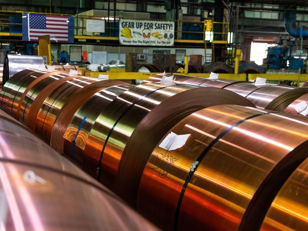 Rolls of sheet copper at Revere Copper Products in Rome, New York, U.S., on Aug. 6, 2025.