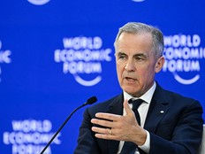 Canada's Prime Minister Mark Carney gestures as he speaks during the World Economic Forum (WEF) annual meeting in Davos on January 20, 2026.