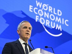 Canada's Prime Minister Mark Carney delivers a speech during the World Economic Forum (WEF) annual meeting in Davos on January 20, 2026.