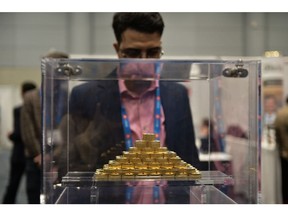 Gold coins at the Prospectors & Developers Association of Canada (PDAC) conference in Toronto.