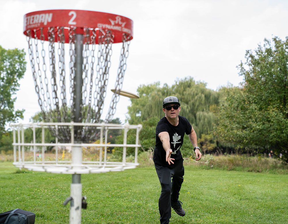 A player on the final hole at Rivers Edge Disc Golf course in London, Ont. A player on the final hole at Rivers Edge Disc Golf course in London, Ont.