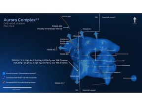Aurora West Zone Drill Hole Location Map.