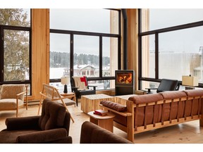 Rooted in comfort, authenticity, and a connection to place, The Laurel Lake Placid's fireside lounge offers a modern interpretation of classic Adirondack hospitality. Natural materials, cozy seating, and mountain views create an inviting setting for guests to unwind, reflect, and reconnect throughout all four seasons.
