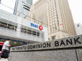 Royal Bank of Canada, Toronto-Dominion Bank and Bank of Montreal buildings in the financial district in Toronto.