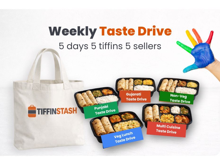 TiffinStash Weekly Taste Drive features five tiffins from five different sellers, delivered fresh across five consecutive days.