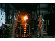 The first gold bar is poured at Equinox's Valentine Gold Mine in central Newfoundland on Sept. 14, 2025.