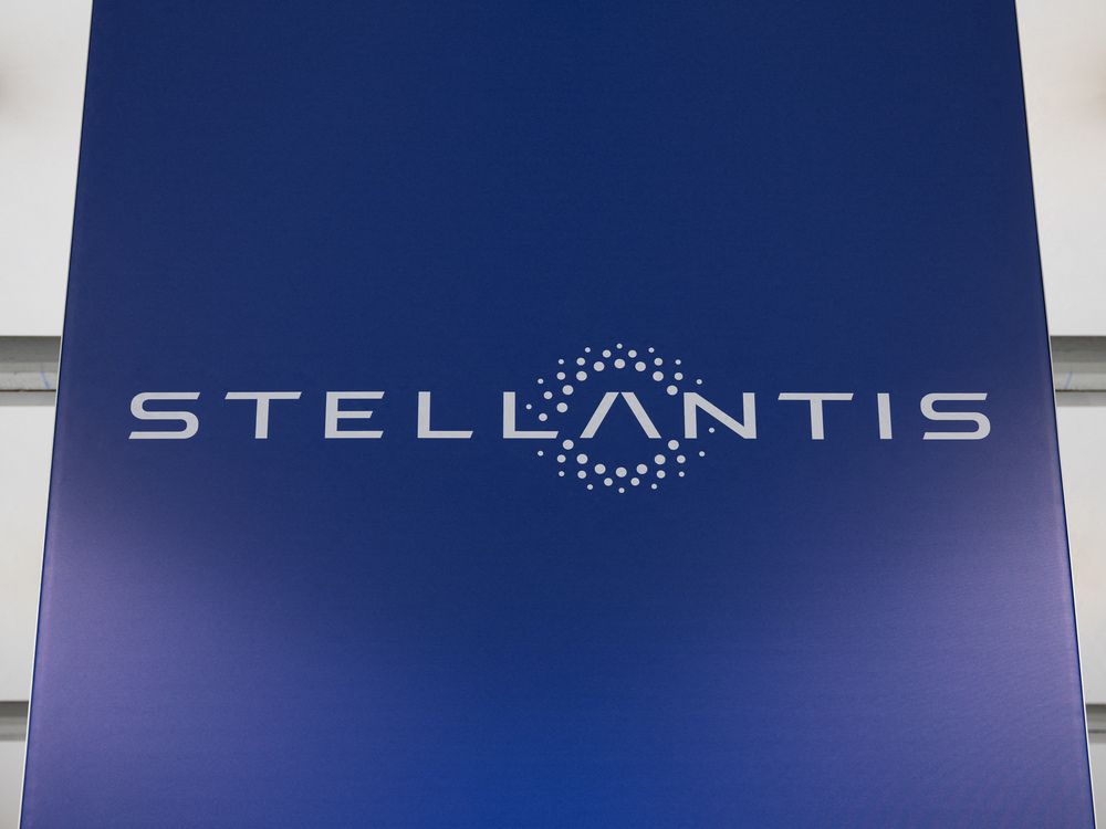 A picture shows the logo of auto giant Stellantis at the Stellantis Mirafiori plant in Turin.