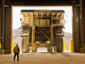 A large haul truck pulls into a maintenance bay at Barrick’s new Cortez Hills mine in Nevada.