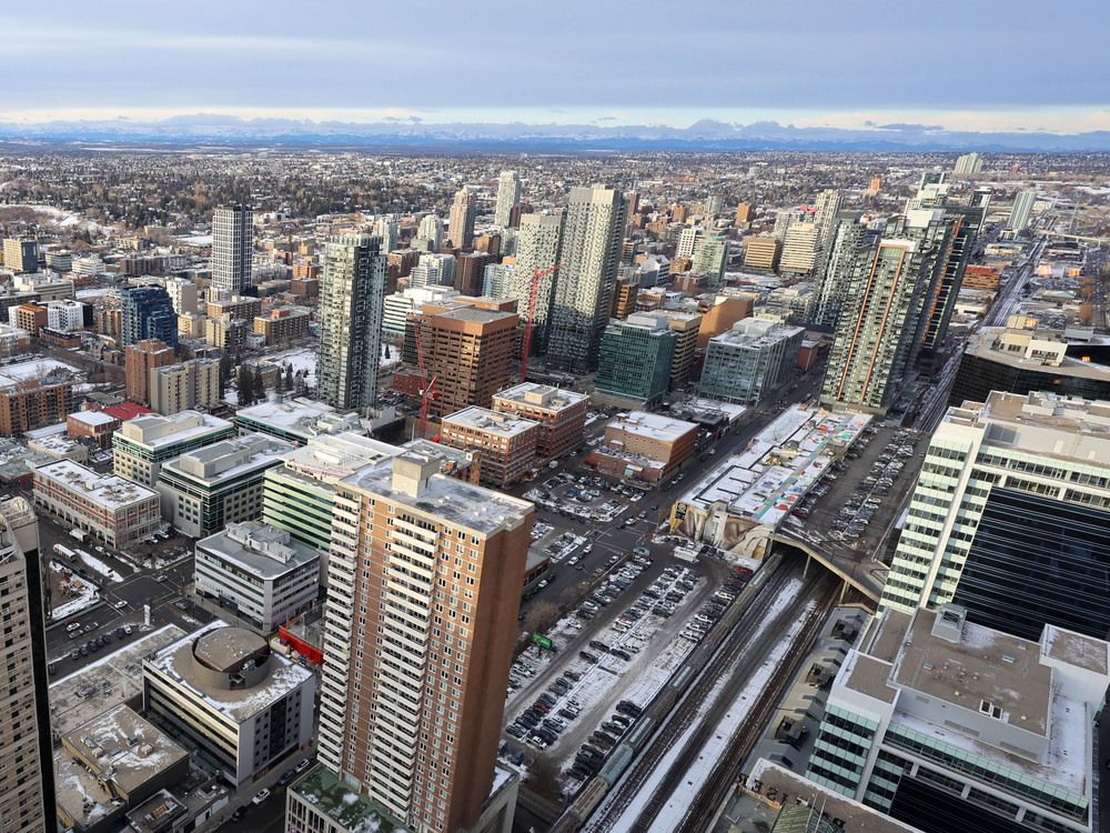 Calgary’s Beltline area was photographed from the Calgary Tower on Thursday, January 29, 2026.