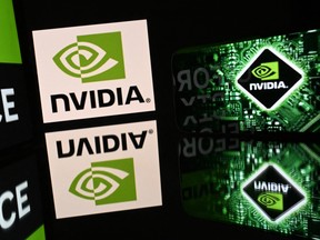 This illustration photograph shows screens displaying the logo of US chipmaker Nvidia in Toulouse, southwestern France on February 18, 2026.