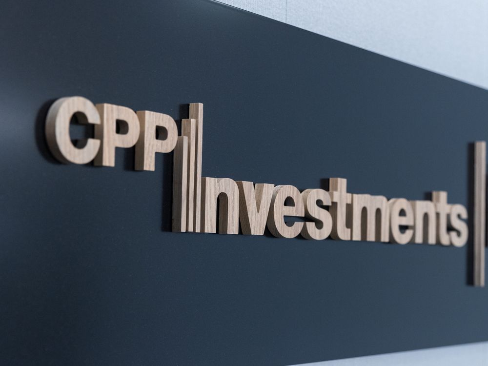 CPP Investments signage during an interview for an episode of Bloomberg Wealth with David Rubinstein in New York, U.S., on July 10, 2024.