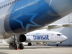 Air Transat aircraft sit on the tarmac at Toronto Pearson International Airport (YYZ) in Toronto, Ontario, Canada