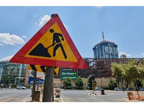 A construction warning sign in Johannesburg.