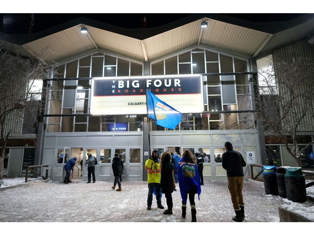 Attendees arrive for a rally of Alberta independence activists in Calgary in January.