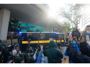 A prison van arrives at the West Kowloon Court ahead of Lai's sentencing hearing.