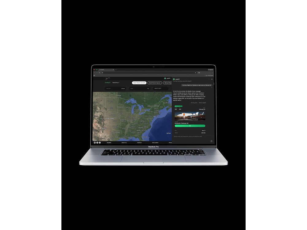 Image of FlyJets' JetGPT™ flight-finding assistant, which the company released in Beta today (February 2, 2026), courtesy of FLYJETS.