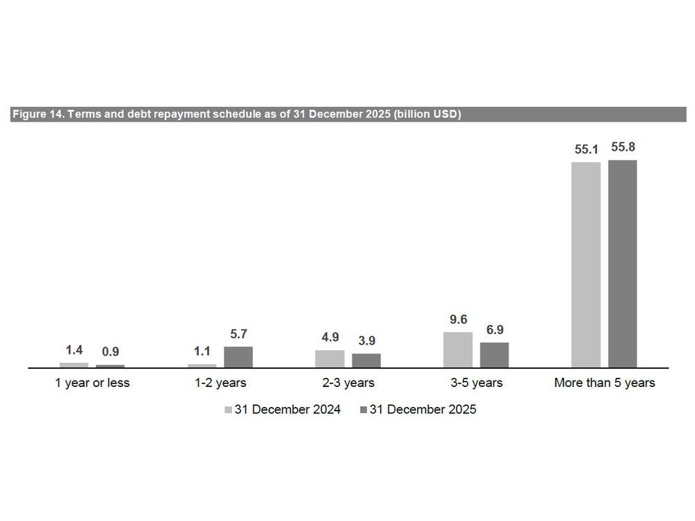 Figure 14. Terms and debt repayment schedule as of 31 December 2025 (billion USD)