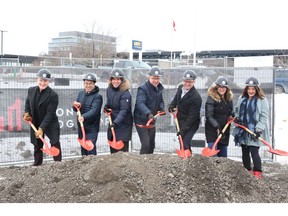 From left to right - Andrew Blair, Colonnade BridgePort Managing Partner; Albert Tansley, Director, Real Estate Development, Fiera Real Estate; Kelly Rhodenizer, Senior Vice President, Development, Colonnade BridgePort; Colonnade BridgePort CEO Hugh Gorman; William Secnik, Senior Managing Director & Fund Manager, Fiera Real Estate; City of Ottawa City Manager Wendy Stephanson; Ottawa City Councillor Marty Carr - Ward 18 Alta Vista.