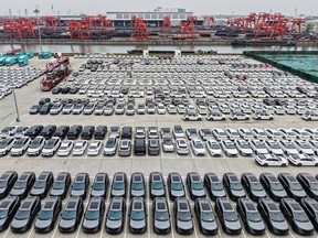 Electric vehicles for export at a port in Hangzhou, in eastern China's Zhejiang province.
