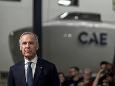 Prime Minister Mark Carney at CAE Inc. in Montreal, Que., on Feb. 17.
