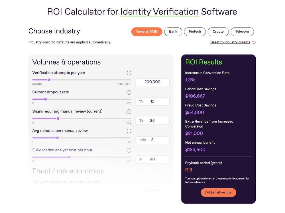 Free ROI Calculator for Identity Verification: A New Tool to Help Small and Medium Businesses Make Informed Decisions