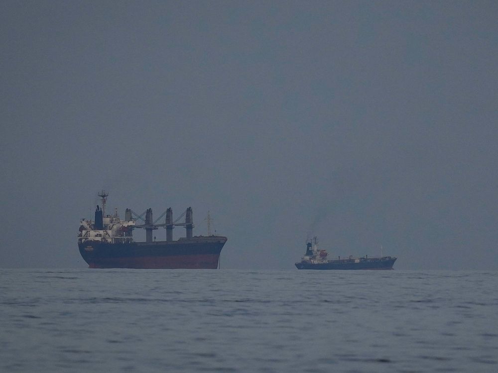 Oil tankers and ships line up in the Strait of Hormuz as seen from Khor Fakkan, United Arab Emirates on March 11, 2026.