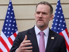 US Trade Representative Jamieson Greer addresses journalists during a press statement with US Treasury Secretary Scott Bessent (unseen) following a new round of trade discussions with Chinese officials at the OECD Headquarters in Paris on March 16, 2026.