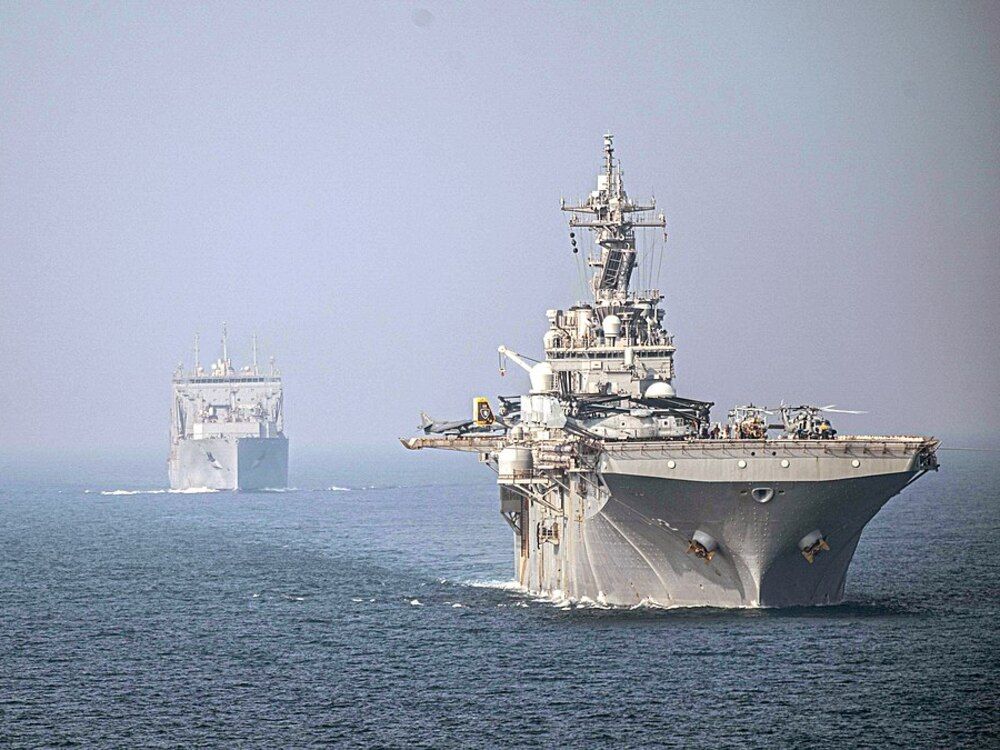 U.S. Navy ships seen in the Strait of Hormuz in 2021.