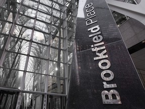 Brookfield Place signage outside of the global investment firm of Brookfield Corporation's offices in Toronto’s Financial District, Tuesday July 29, 2025.