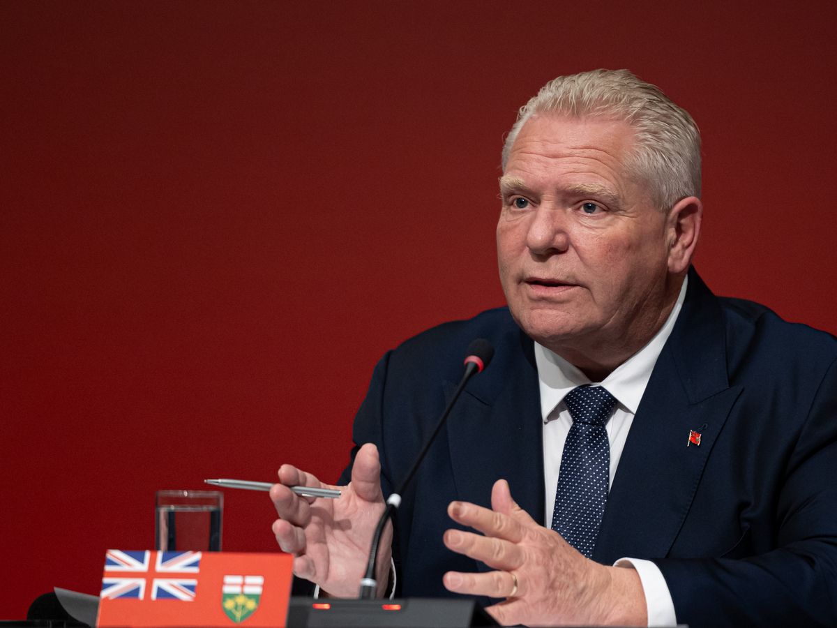 Ontario Premier Doug Ford speaks during a press conference after the first ministers’ meeting at TCU Place. Photo taken in Saskatoon, Sask. on Monday, June 2, 2025.