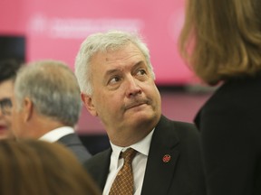 Michael Rousseau, former chief executive of Air Canada, speaks with attendees of the Montreal Chamber of Commerce in Montreal, Quebec, Canada, on Wednesday, Nov. 10, 2021.