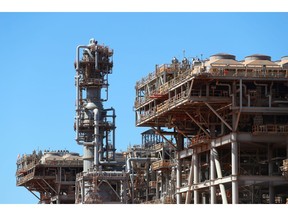 The Gorgon liquefied natural gas (LNG) and carbon capture and storage (CCS) facility, operated by Chevron Corp., on Barrow Island, Australia, on Monday, July 24, 2023. Chevron received approval to develop the site into a major liquefied natural gas export facility on the basis they could capture and store 80% of the CO2 mixed in with the fuel, instead of releasing it.