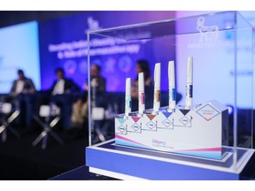 Injection pens for the weight-loss treatment Wegovy, manufactured by Novo Nordisk A/S, on display during a news conference in Mumbai.