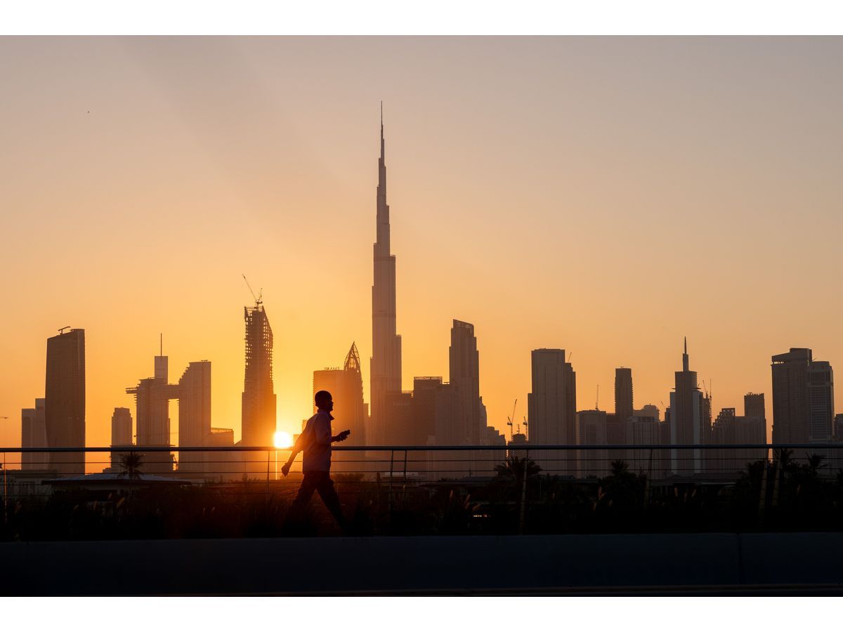 The Burj Khalifa skyscraper, centre, on the city skyline in Dubai, United Arab Emirates.