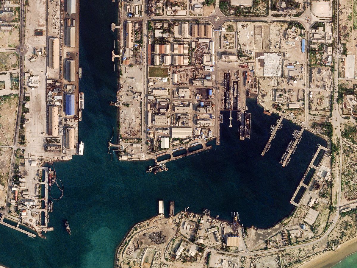 Damage at the military harbour in Iran's southern port of Bandar Abbas along the Strait of Hormuz on March 4.