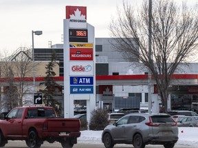 Drivers flocked to the Petro Canada on Sun Valley Boulevard S.E. as prices dipped as low as 86.9 cents per litre in Calgary on Monday, December 29, 2025.