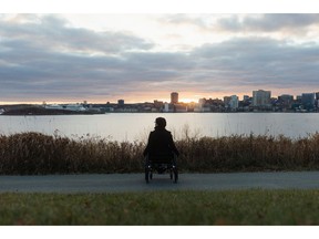 April Hubbard looks out over the city of Halifax.