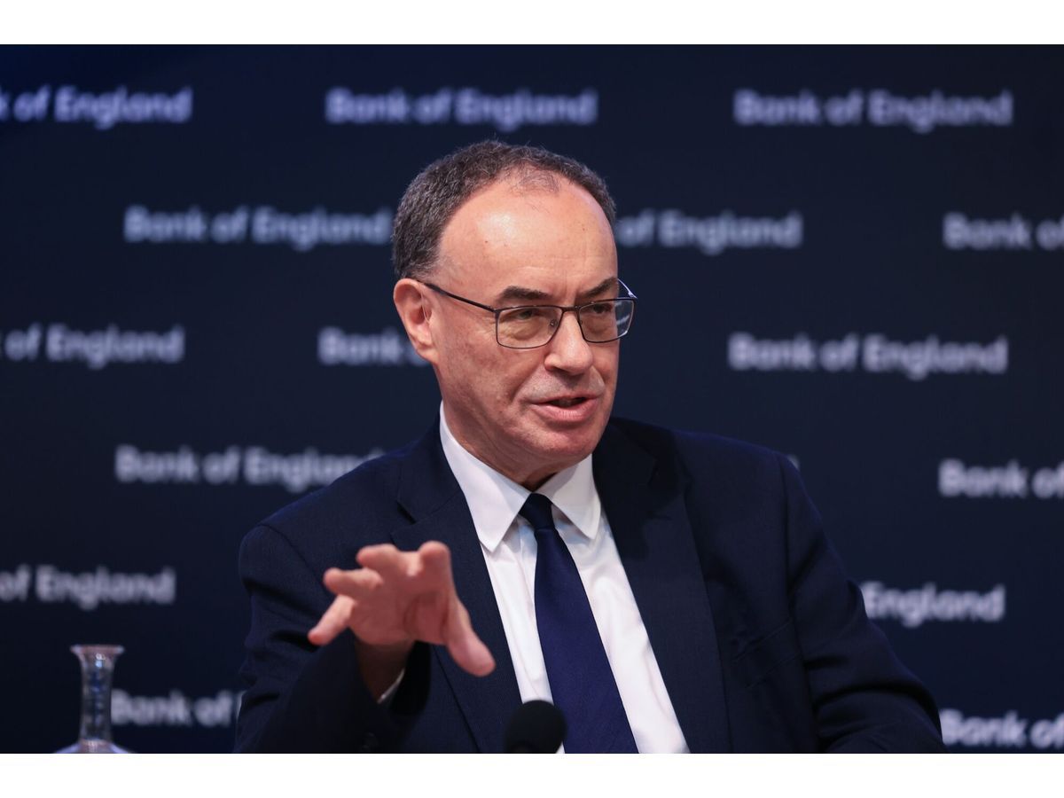 Andrew Bailey during a monetary policy report news conference at the central bank's headquarters in the City of London, on April 30.